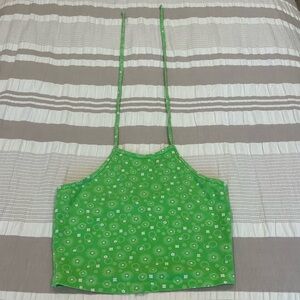 BP Neon Green floral halter crop top Size Small